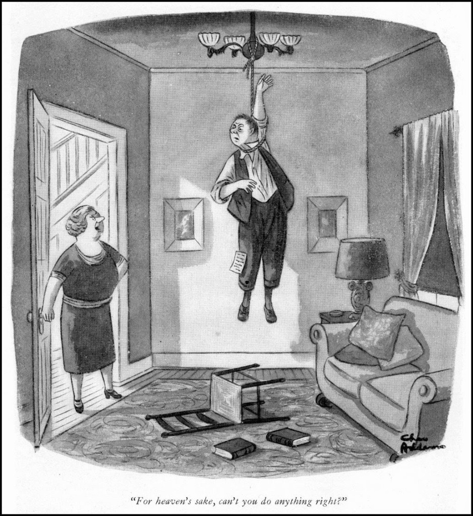 I wish he was really trying to change the bulb...Vintage cartoon by Chas Addams 